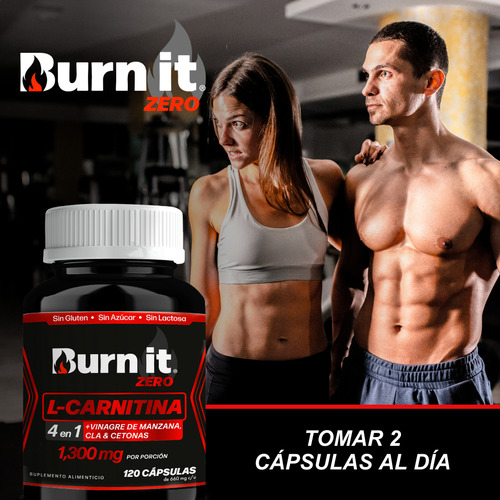 L Carnitina 1300mg 4en1 120 Caps Termogenico Burn It Zero