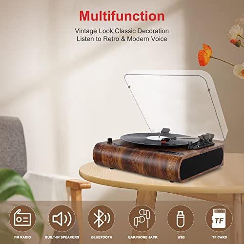 Reproductor De Vinilo Bluetooth, Tocadiscos De 3 Velocidades