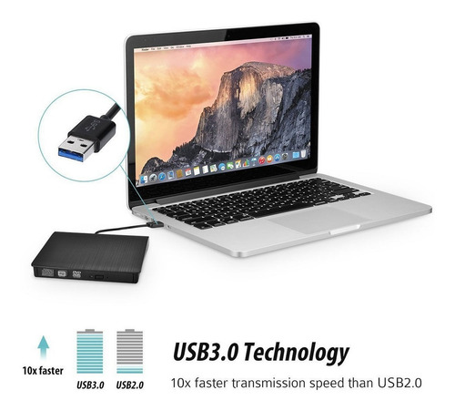 Imagen 2 de 5 de Ultraslim Usb 3.0 Externa Rw Cd Quemador Escritor Lector De