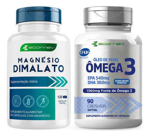 Omega 3 Ultra Epa Dha Selo Ifos 1360mg + Magnésio Dimalato Sabor Sem Sabor - Ecomev