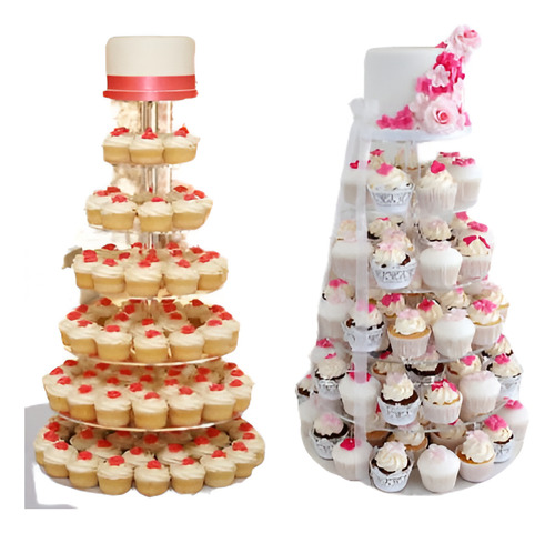 7 Nivel Acrílico Cristalino Cuadrado Boda Cupcake Stand Tort