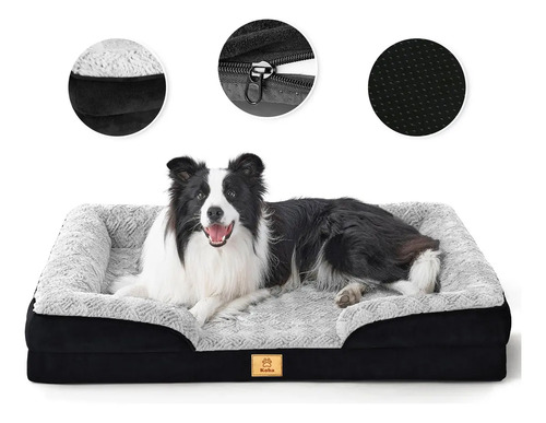Cama Antiestres Perro Colchon Ortopedica 90x63cm Color Negro Con Gris Marca KOBA