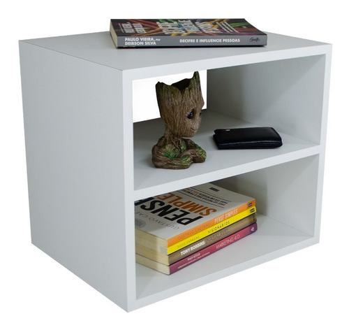 Mesa De Cabeceira P/ Quarto Hotel Suspensa Mdf Marrom Nicho Cor Branco