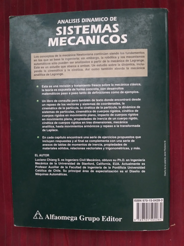 Libro Análisis Dinámico De Sistemas Mecánicos, L. Chiang (Usado)