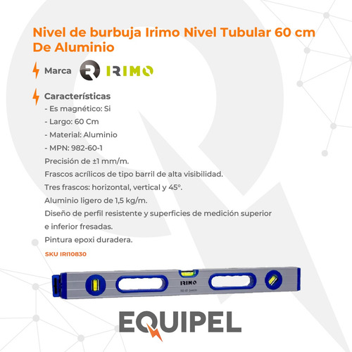 Nivel De Burbuja Irimo Nivel Tubular 60 Cm De Aluminio