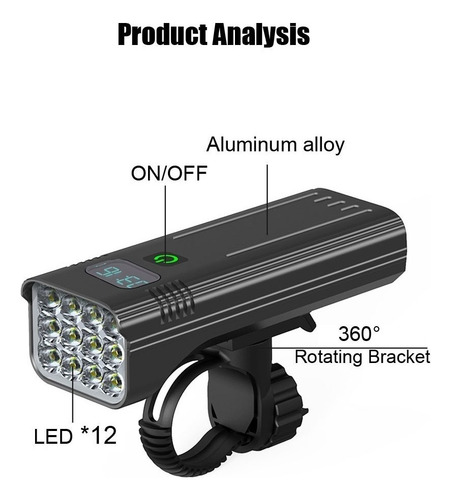Eluz De Bicicleta 12led10000mah 5000 Lúmenes Bicicletas
