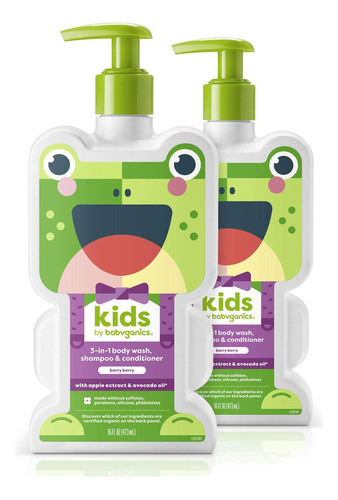 Babyganics Champú 3 En 1 Para Niños, Gel De Baño Corpora.