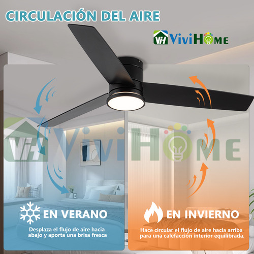 Luz De Ventiladores Moderno 52 Pulgadas Multifunción Abanico 1.321 M 60 Negro Negro Mdf 3