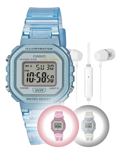 Kit Relógio De Pulso Infantil Marca Casio Digital + Fone Cor La-20Whs-2Adf - Azul