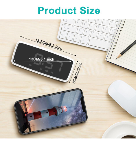 Reloj Despertador Digital, Pantalla Led Con Espejo De 5.1 Pu