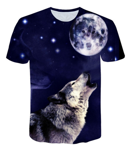 Hkm Nueva Polera Divertida Con Estampado 3d De Lobo