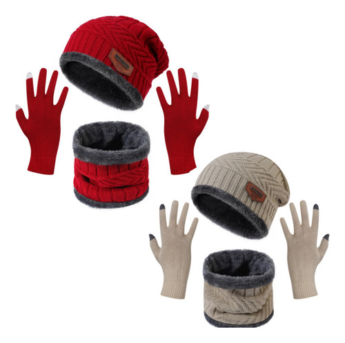 Set De 2 Gorros, Guantes Y Bufanda De Lana Tejida Para I [u]