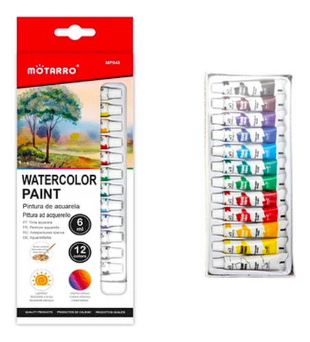 Set De Pinturas Acuarela En Pomo Tubo 12 Colores 