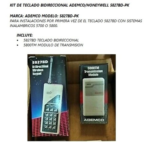Kit De Teclado Bidireccional Ademco/honeywell 5827bd-pk