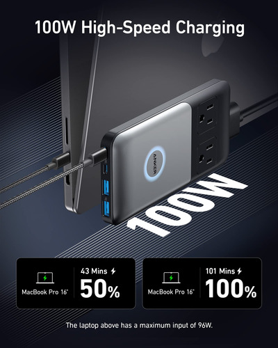 Estação De Carregamento Anker 727 Ganprime 100w Com 2 Tomada