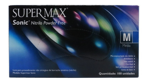 Luvas Supermax Nitrilo Sonic Azul Cobalto M dx 100 unidades