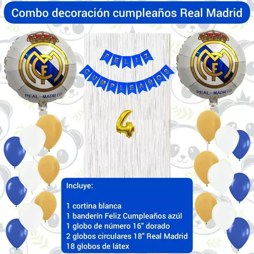 Combo Decoración Cumpleaños Globos Cortina Real Madrid