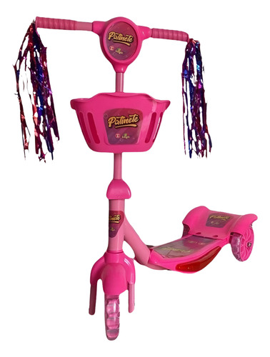 Patinete Infantil Menina Musical 3 Rodas Com Cestinho Luzes