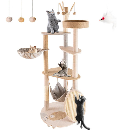 Torre Árbol Rascador Para Gato Juguete Escalera Hamaca 145cm