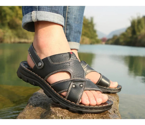 Sandalias De Playa De Cuero Para Hombre Antideslizantes Y Tr