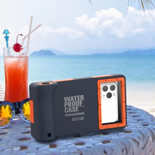 Capa Capinha Case Prova Dágua Shellbox Celular C/ Controle Cor Preto E Laranja Liso