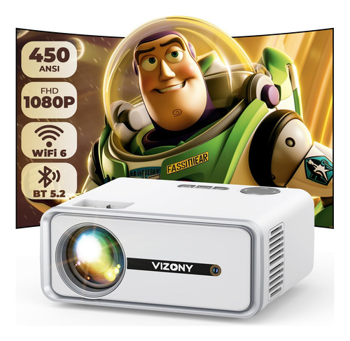 Mini Projetor Vizony Wifi Bluetooth 450 Ansi 1080p Fhd 250m