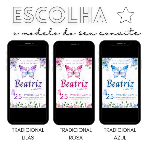 Convite Impresso Personalizado 14x10cm | Borboleta | Kit 40 Unidades