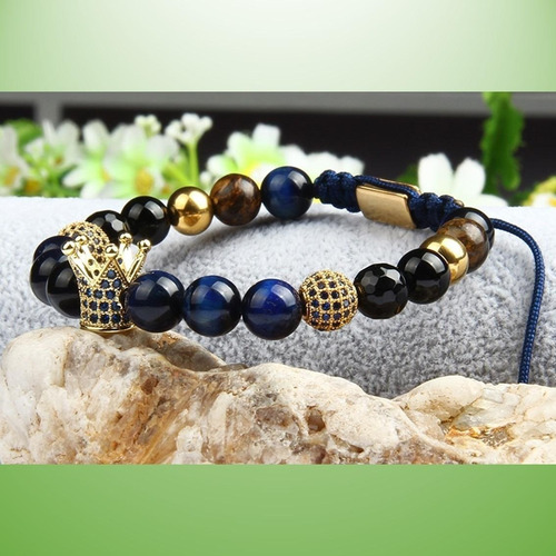 Pulseras Para Hombre Mujer Corona Ojo Tigre, Ónix, Broncita Diámetro 1 "