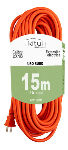 Extensión Eléctrica Multi Contacto Doméstica 15 Metros Uso Rudo Color Naranja