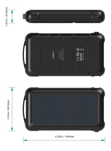 Bateria Portatil Energia Solar 20000mah Aukey