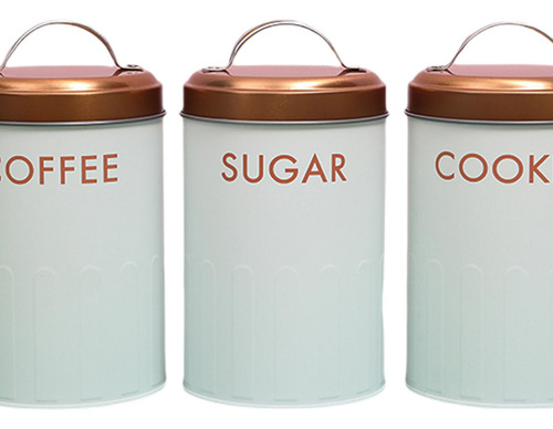 3 Piezas De Hierro, Té, Café, Azúcar, Frascos De Dorado