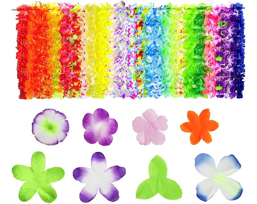 Paquete 50 Collares Florales Hawaianos Hula Luau Para Regalo