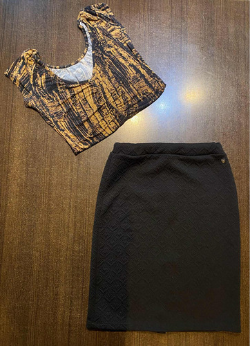 Combo Mujer Talle 42/2 Pollera De Vestir Negra + Remera