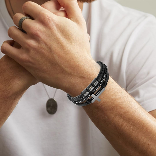 Pulsera De Cruz Para Hombre, Brazalete Religioso De Microfib