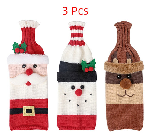 3 Pcs Funda Decorativa Navideña Para Botellas De Vino 2023