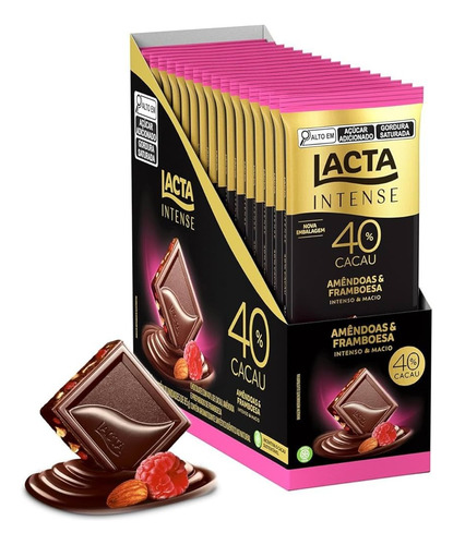 Barra Lacta 40% Cacau AmĂȘndoas&framboesa 85g Kit C/12