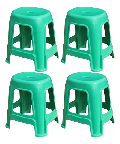 4 Bancos Plástico Ultra Premium Multiusos Reforzado Uso Rudo Liso Verde