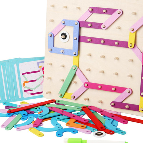Juego De Juguetes De Geoplano De Madera, Juguete De Bloques