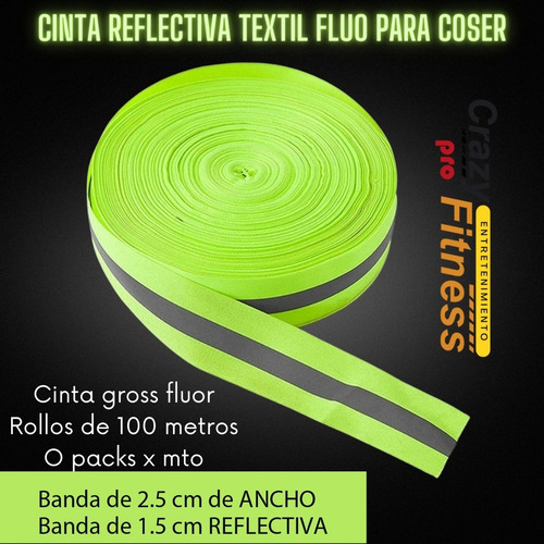 Imagen 2 de 10 de Cinta Reflectiva Textil Fluo Para Costura Vestimenta 10 Mts