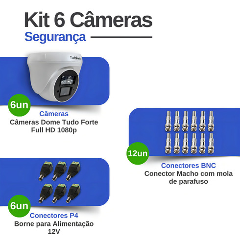Kit 6 Câmeras Full Hd Dome De Alta Resolução Com Conectores