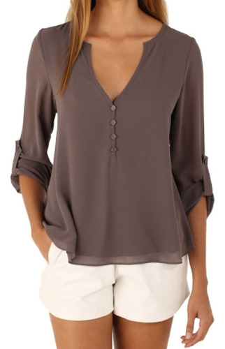 Camisa Con Cuello En V Moda Elegante Señoras Mujer Casual