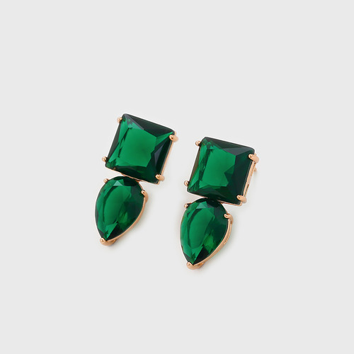 Modernos Aretes Para Dama C/ Swarovski Esmeralda Oro 18k Lam
