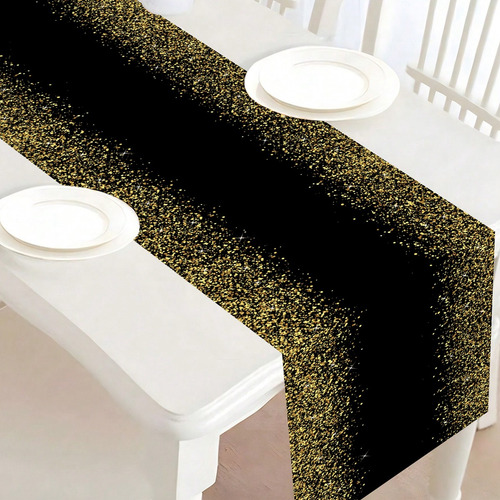 180*35cm Camino De Mesa Espolvoreado Decoración Cumpleaños Color Negro Black Gold