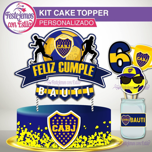 Cake Topper Imprimible Personalizado Fútbol  Boca Juniors 