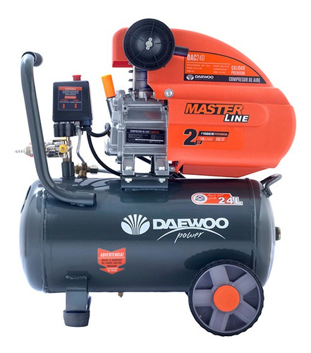 Imagen 1 de 4 de Compresor de aire eléctrico portátil Daewoo DAC24D monofásico 24L 2hp 220V 50Hz negro/naranja