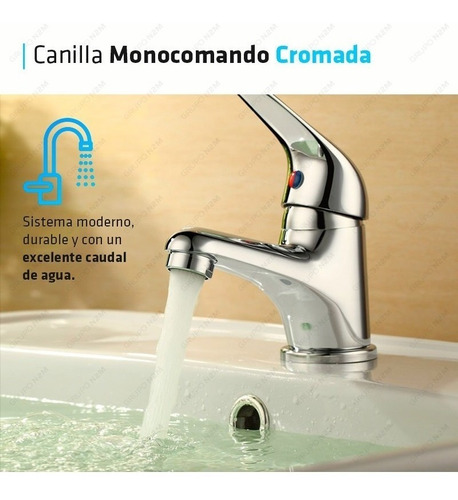 Imagen 4 de 10 de Griferia Canilla Monocomando Lavatorio Baño Metal Mezcladora