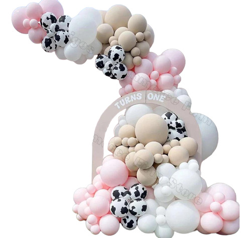 Arco De Globos Orgánico Pastel Mancha De Vaca Cumpleaños