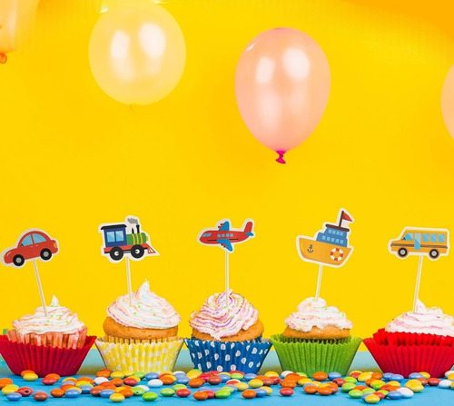 Set Decoración Topper Torta Auto Barco Cumpleaños 5 Pcs