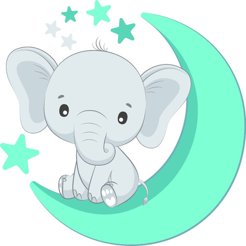 Vinilo Infantil Decorativo Elefante Luna Y Estrellas 60cm