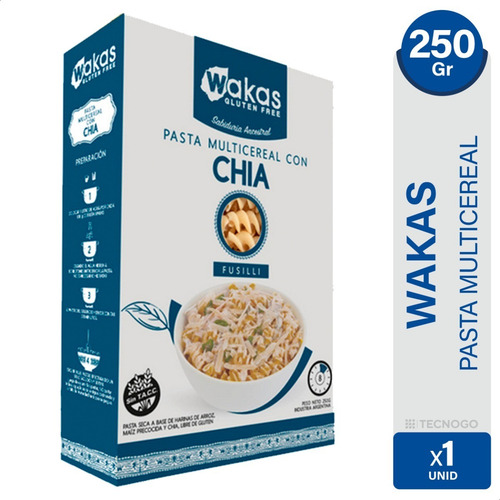 Imagen 1 de 1 de Pasta Fusilli Multicereal Con Chia Wakas Fideos Libre Gluten